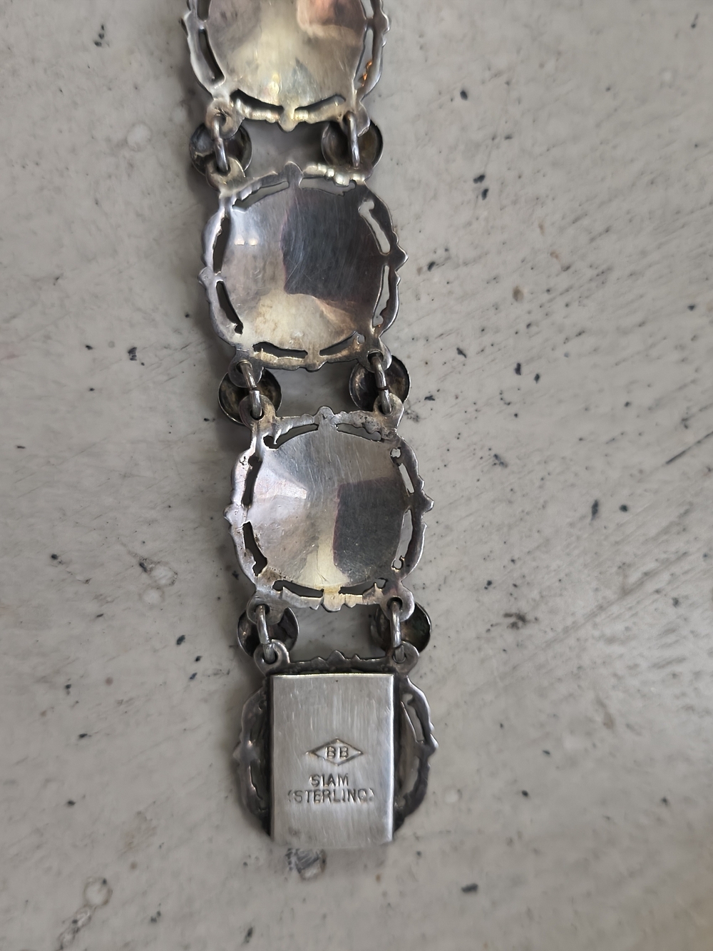 Vintage Siam Sterling Silver Niello Panel Bracelet SB Maker Mark Thai Dancers - Picture 8 of 9
